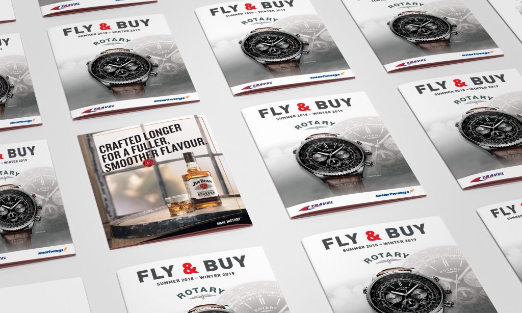 Fly & Buy. Katalogi sprzedaży pokładowej Smartwings Travelservice. Projekt Jacek Mirczak Nomagenta.